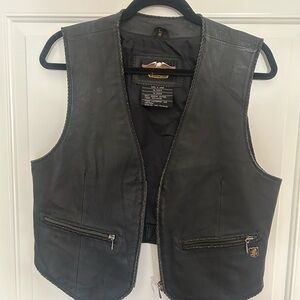 Harley-Davidson Black Leather Vest with Embroidered Patch
